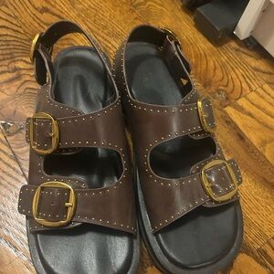 Zara Brown Sandals with Gold Buckles